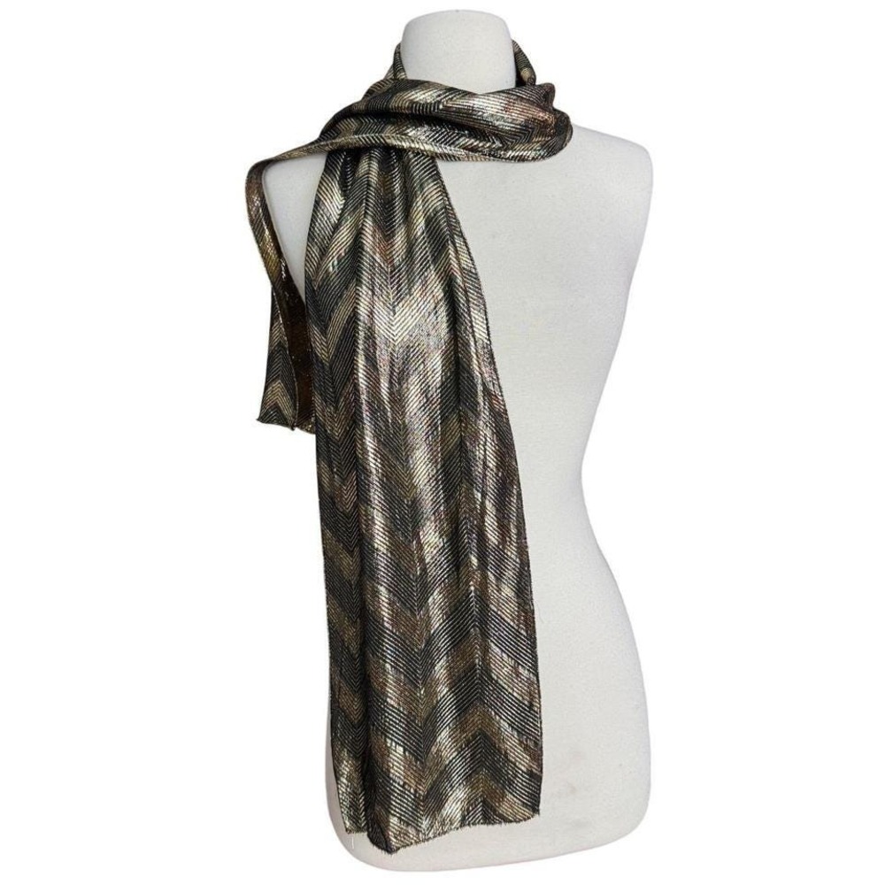 Vintage 90's Indie Sleeze Gold and Black Chevron Metallic Party Sarf Hipster